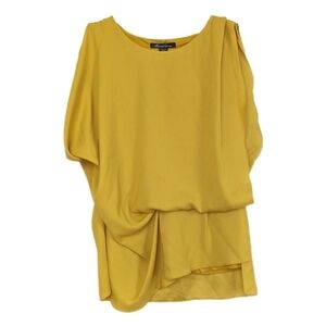Kenneth Cole Draped Asymmetrical Blouse Sleeveless Scoop Neck Lined Mustard sz S